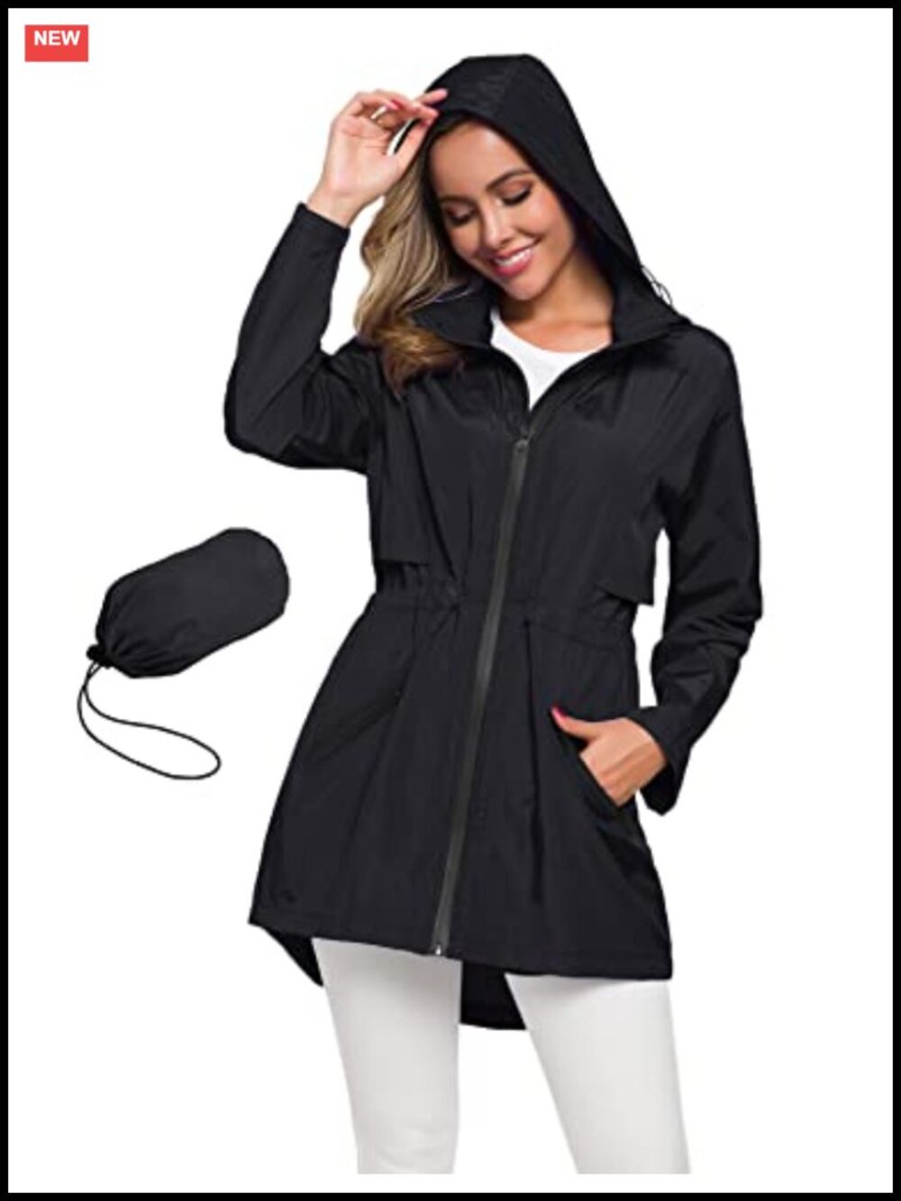Women's Long Waterproof Raincoat with Hood Lightweight